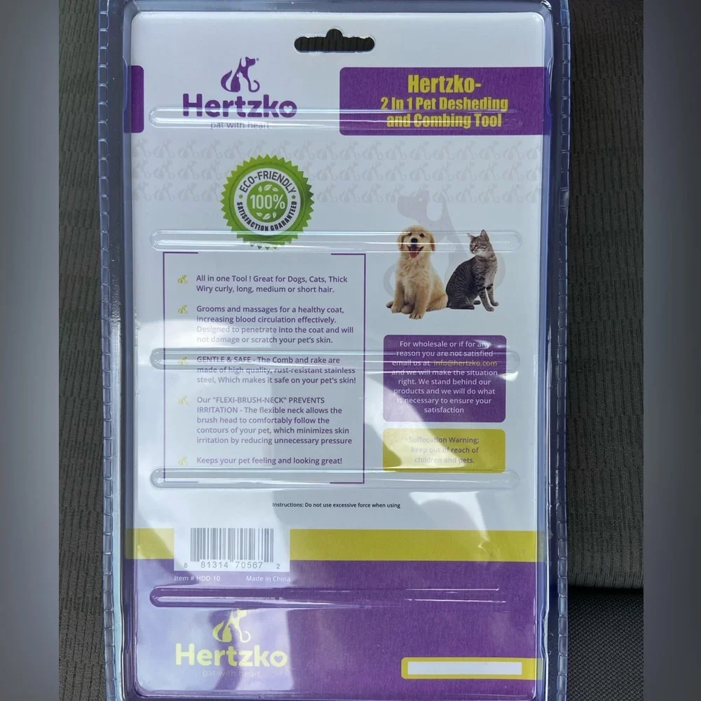 Hertzko Dog and Cat Fur Comb Deshedding Tool - 2-in-1 Grooming Brush